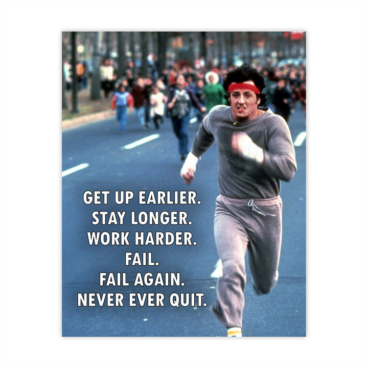 Work Harder-Never Ever Quit-Motivational Exercise Wall Decor -8 x 10" Fitness Print-Ready to Frame. Inspirational Home-Office-Gym-Studio Decor. Great Gift of Motivation! Perfect for Stallone Fans!