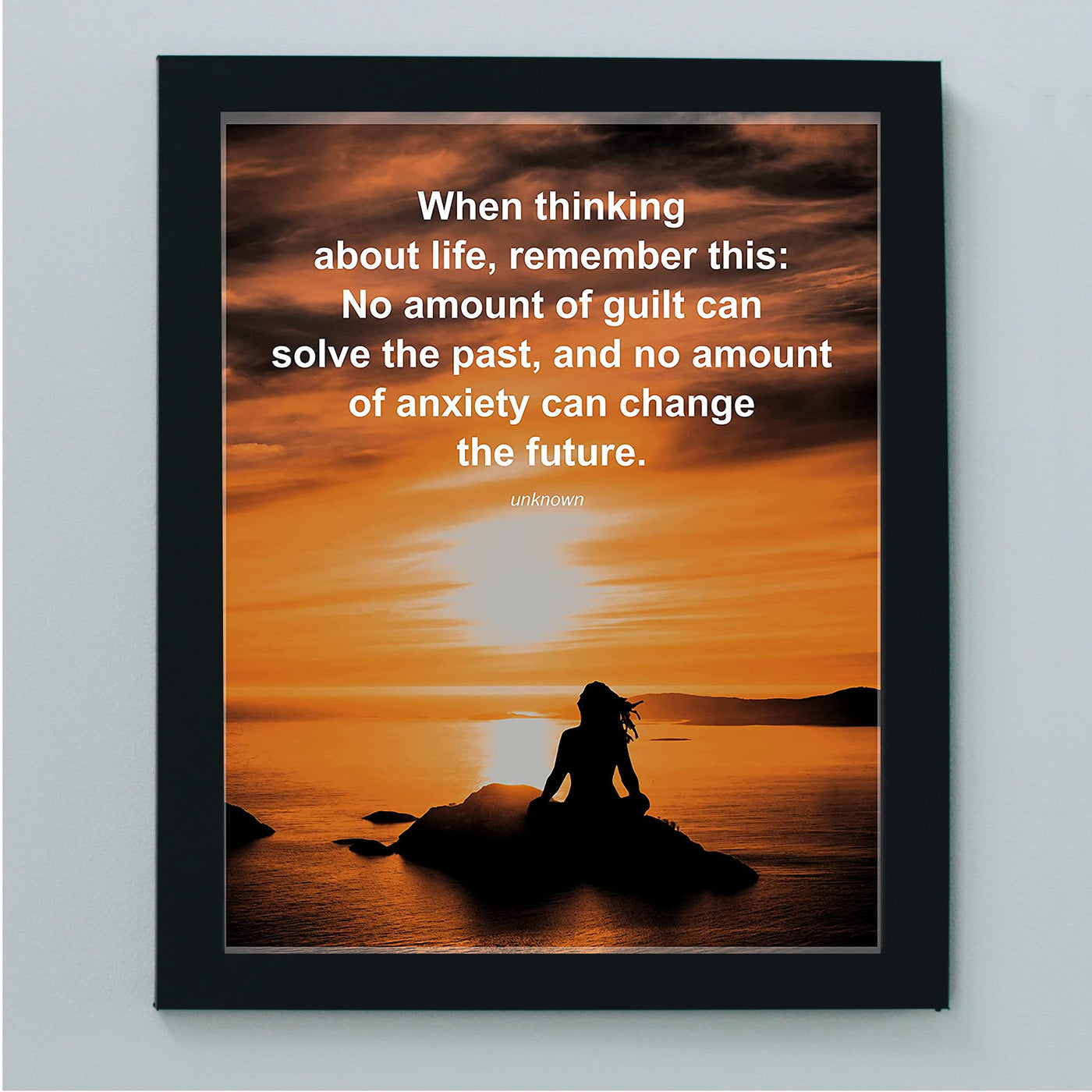 No Amount of Anxiety Can Change the Future Motivational Quotes Wall Art -8 x 10" Ocean Sunset Print-Ready to Frame. Inspirational Decor for Home-Office-School-Dorm-Beach House. Great Life Lesson!