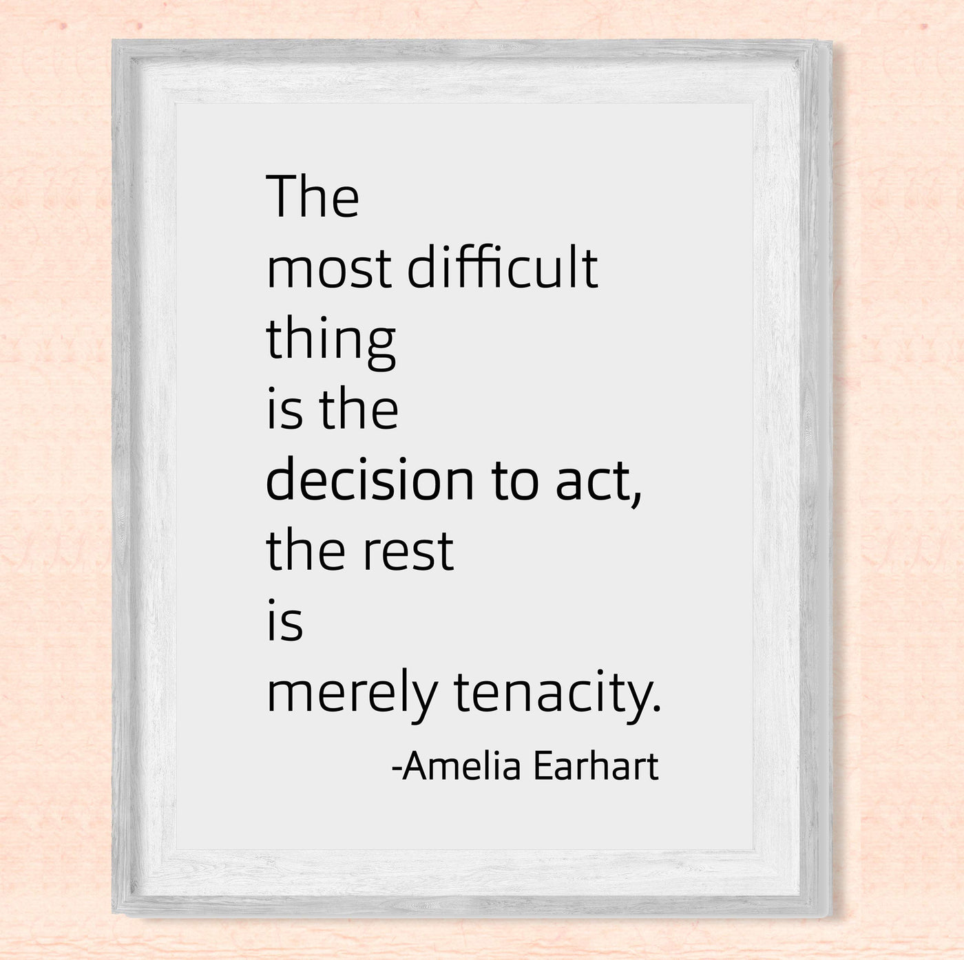 Amelia Earhart Quotes-"The Most Difficult Thing Is the Decision to Act"-8x10" Typographic Wall Print-Ready to Frame. Motivational Home-Office-Classroom-Library Decor. Great Gift for Aviation Fans!