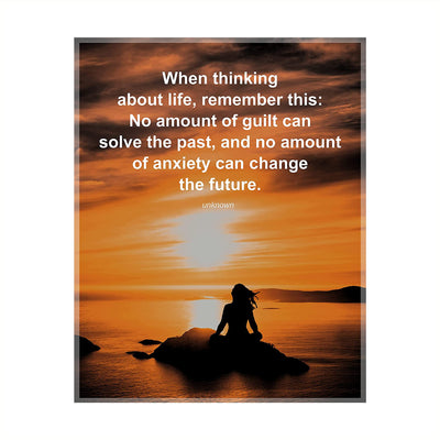 No Amount of Anxiety Can Change the Future Motivational Quotes Wall Art -8 x 10" Ocean Sunset Print-Ready to Frame. Inspirational Decor for Home-Office-School-Dorm-Beach House. Great Life Lesson!
