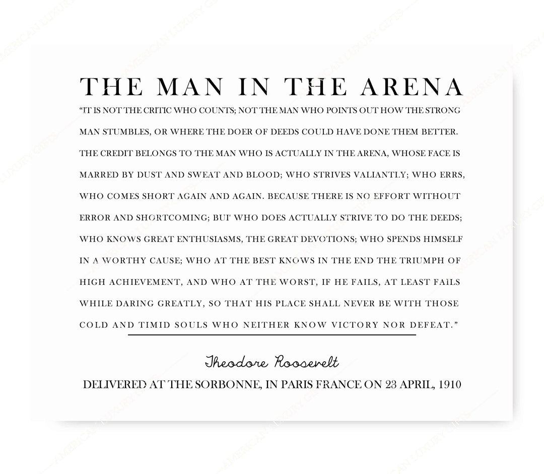 Teddy Roosevelt Quotes-"The Man in the Arena"-Inspirational Quote Wall Art Sign-14 x 11" Motivational Poster Print-Ready to Frame. Ideal Home-Office-Classroom-Library D?cor. Great Gift of Leadership!