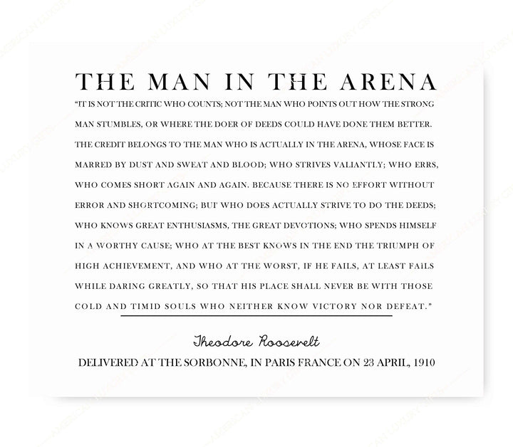 Teddy Roosevelt Quotes-"The Man in the Arena"-Inspirational Quote Wall Art Sign-14 x 11" Motivational Poster Print-Ready to Frame. Ideal Home-Office-Classroom-Library D?cor. Great Gift of Leadership!