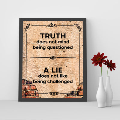 Truth Does Not Mind Being Questioned-Motivational Quotes Wall Decor -8 x 10" Rustic Inspirational Art Print-Ready to Frame. Patriotic Home-Office-School-Dorm-Cave Decor. Great Political Gift!