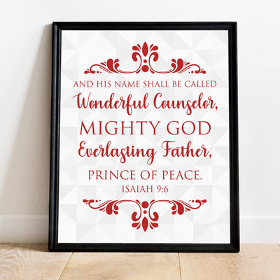 His Name Shall Be Called-Prince of Peace-Isaiah 9:6-Bible Verse Wall Art-11 x 14" Scripture Christmas Print-Ready to Frame. Christian Home-Office-School-Church Decor. Great Holiday Gift of Faith!