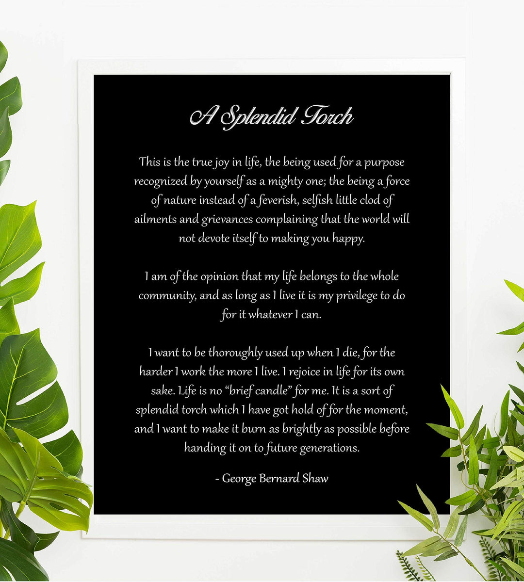 A Splendid Torch-George Bernard Shaw Poem Page Print- 8 x 10" Inspirational Wall Art. Modern Typography Print-Ready To Frame. Home-Office-Study-Library Decor. Great Art Gift for Poetry Fans.