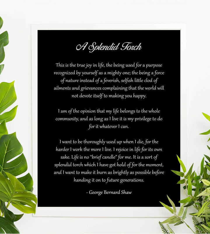 A Splendid Torch-George Bernard Shaw Poem Page Print- 8 x 10" Inspirational Wall Art. Modern Typography Print-Ready To Frame. Home-Office-Study-Library Decor. Great Art Gift for Poetry Fans.