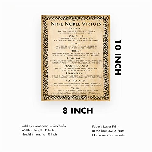 "9 Noble Virtues &amp; Affirmations-Courage-Discipline-Honor"-Wall Art-8 x 10"