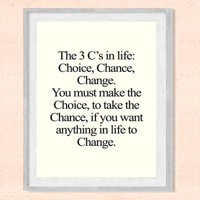 3 C's in Life: Choice, Chance, Change Motivational Quotes Wall Sign -8x10" Inspirational Art Print-Ready to Frame. Modern Decoration for Home-Office-Desk-School-Gym Decor. Great Gift of Motivation!
