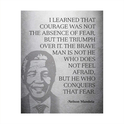 Mandela Quotes Wall Art-?Brave Man Is He Who Conquers Fear?-8 x 10" Inspirational Silhouette Print-Ready to Frame. Modern Home-Studio-Office Decor. Nelson Mandela Quotes. Perfect Motivational Gift!