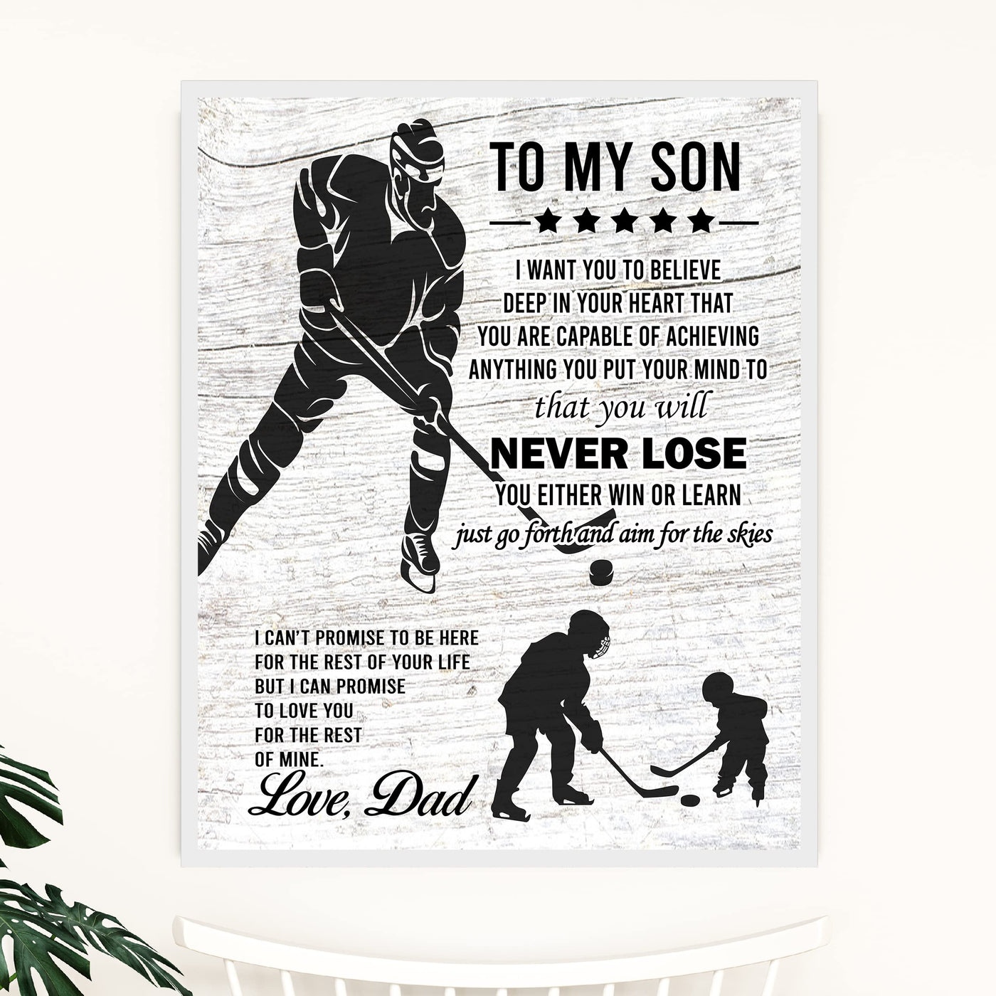 "To My Son -Never Lose- Win or Learn" Inspirational Family Wall Art Sign -11x14" Typographic Sports Poster Print -Ready to Frame. Loving Message for Any Son. Great Keepsake Gift Love Dad!