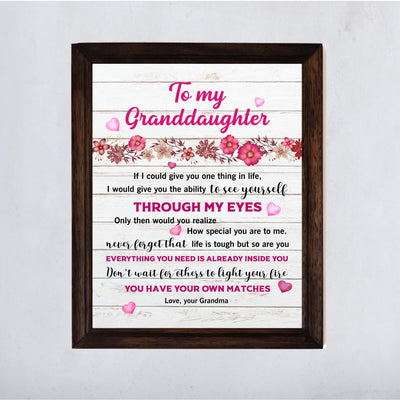 My Special Granddaughter - Love Grandma Inspirational Family Wall Art Sign -11 x 14" Pink Floral Heart Print -Ready to Frame. Perfect Home-Bedroom Decor. Loving Keepsake Gift for Teens & Girls!