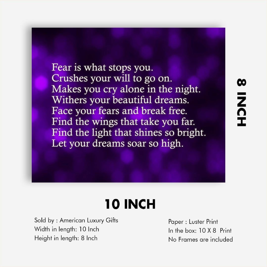 Face Your Fears &amp; Break Free Motivational Quotes Wall Art -10 x 8" Inspirational Poster Print-Ready to Frame. Modern Home-Office-School-Dorm Decor. Perfect Sign for Motivation! Great Advice!