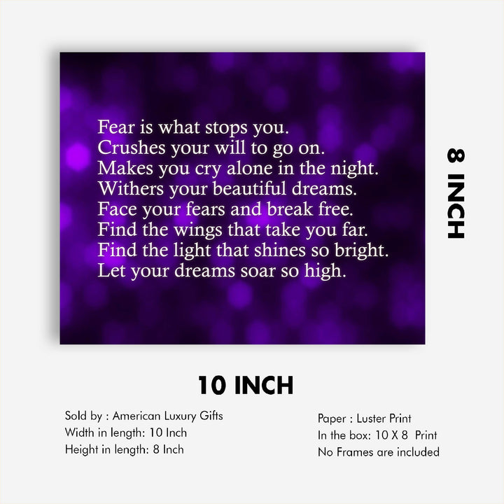 Face Your Fears &amp; Break Free Motivational Quotes Wall Art -10 x 8" Inspirational Poster Print-Ready to Frame. Modern Home-Office-School-Dorm Decor. Perfect Sign for Motivation! Great Advice!