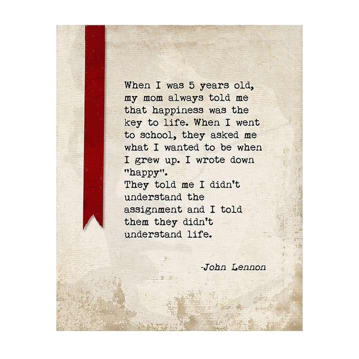 John Lennon Quotes Wall Art-"I Want To Be Happy When I Grow Up!"- 8 x 10" Silhouette Art Print-Ready to Frame. Modern Home-Office-Studio-Cave D?cor. Perfect Gift For All Beatles Fans &amp; Inspiration.