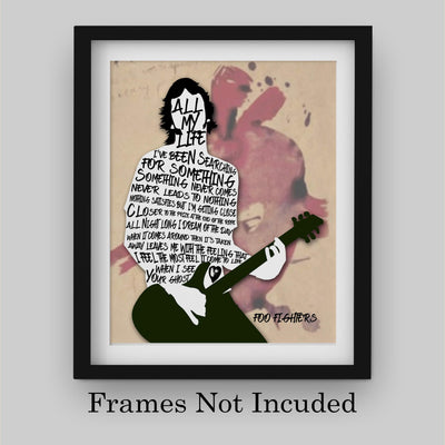 Foo Fighters-?All My Life?-Song Lyrics Wall Decor-8 x 10" Rock Music Poster Print w/Silhouette Word Art-Ready to Frame. Modern Home-Office-Studio-Bar-Cave D?cor. Perfect Gift for All Foo Fans!