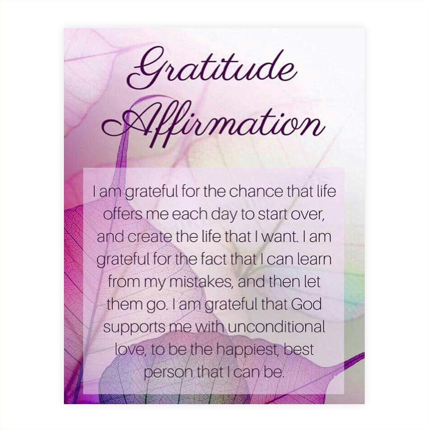 Gratitude Affirmation- Self Talk- 8 x 10" Inspirational Poster Print. Motivational Wall Art-Ready to Frame. Ideal for Home-Office-Studio D?cor. Fill Yourself with Gratitude for Best Day! Great Gift!