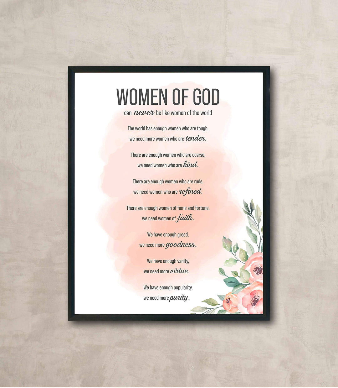 Women of God Inspirational Wall Art Sign -11 x 14" Modern Typographic Poster Print-Ready to Frame. Elegant Floral Design. Religious Home-Office-Church Decor. Perfect Christian Gift-Her Best Traits!