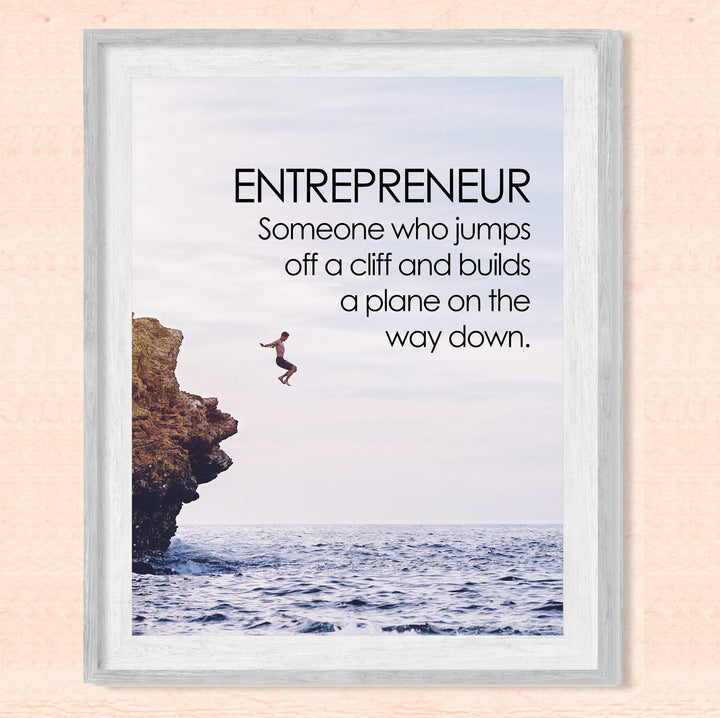 Entrepreneur- Motivational Wall Art Sign -8 x 10"-Inspirational Cliff Diving Photo Print -Ready to Frame. Scenic Goal Setting Decor for Home-Office-School-Dorm. Great Gift to Inspire Success!