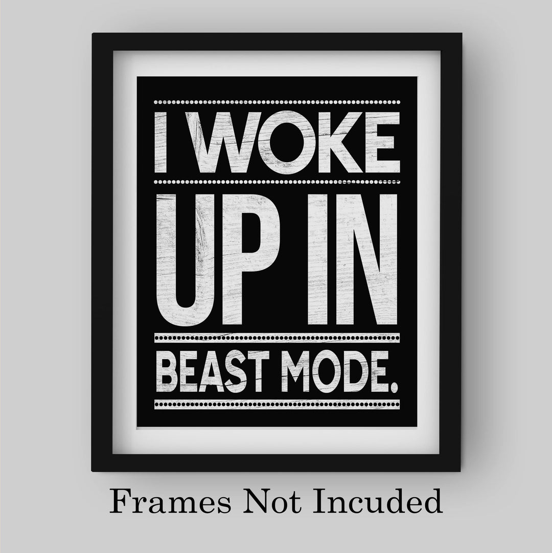I Woke Up In Beast Mode-Motivational Quotes Wall Art -8 x 10" Rustic Exercise and Fitness Print -Ready to Frame. Typographic Home-Office-Weights &amp; Locker Room Decor. Perfect Sign for the Gym!
