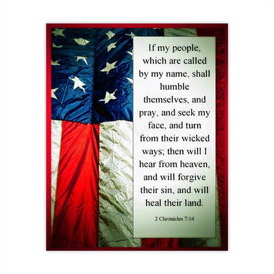 ?If My People Shall Humble Themselves & Pray"-2 Chronicles 7:14-Bible Verse Wall Art -8 x 10" American Flag Scripture Print-Ready to Frame. Inspirational Home-Office-Church-Christian-Patriotic Decor!