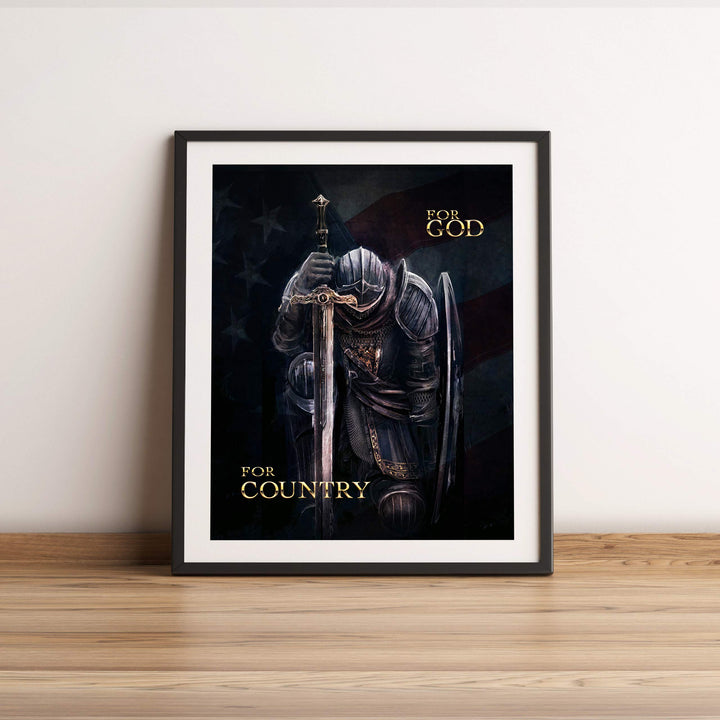?For God-For Country"-Patriotic American Flag Warrior Print -11 x 14" Motivational Armor of God Poster Print-Ready to Frame. Inspirational Home-Office-Church-Christian Decor. Great Gift for Patriots!