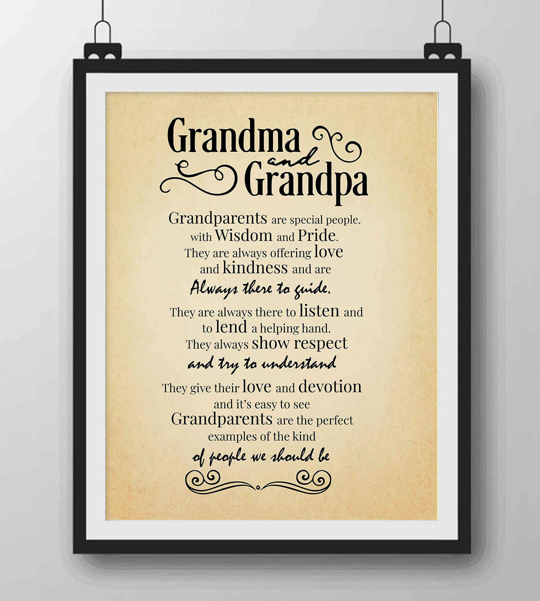Grandpa &amp; Grandma-Always There to Guide Family Wall Art Sign-8 x 10" Distressed Parchment Poster Print-Ready to Frame. Inspirational Home-Family Room-Farmhouse Decor. Perfect Gift for Grandparents!