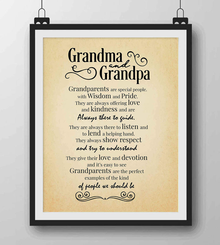 Grandpa &amp; Grandma-Always There to Guide Family Wall Art Sign-8 x 10" Distressed Parchment Poster Print-Ready to Frame. Inspirational Home-Family Room-Farmhouse Decor. Perfect Gift for Grandparents!