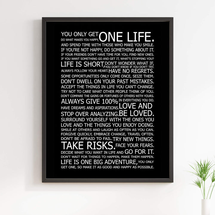 You Only Get One Life-Rules For Happy Life-Poster Print. 11 x 14" Wall Art Decor-Ready to Frame. Modern Typographic Decor For Home-Office-School. Great Reminders To Find Happiness &amp; Inspiration!