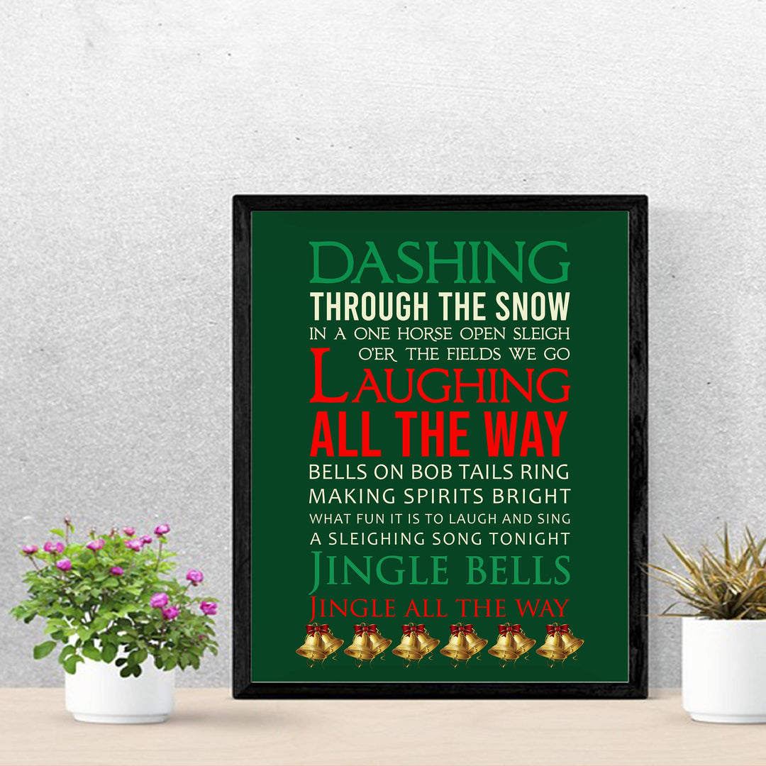 Dashing Through the Snow Christmas Song Wall Art Decor -11 x 14" Holiday Music Wall Print -Ready to Frame. Typographic Home-Welcome-Kitchen-Farmhouse-Winter Decor. Festive Decoration &amp; Great Gift!
