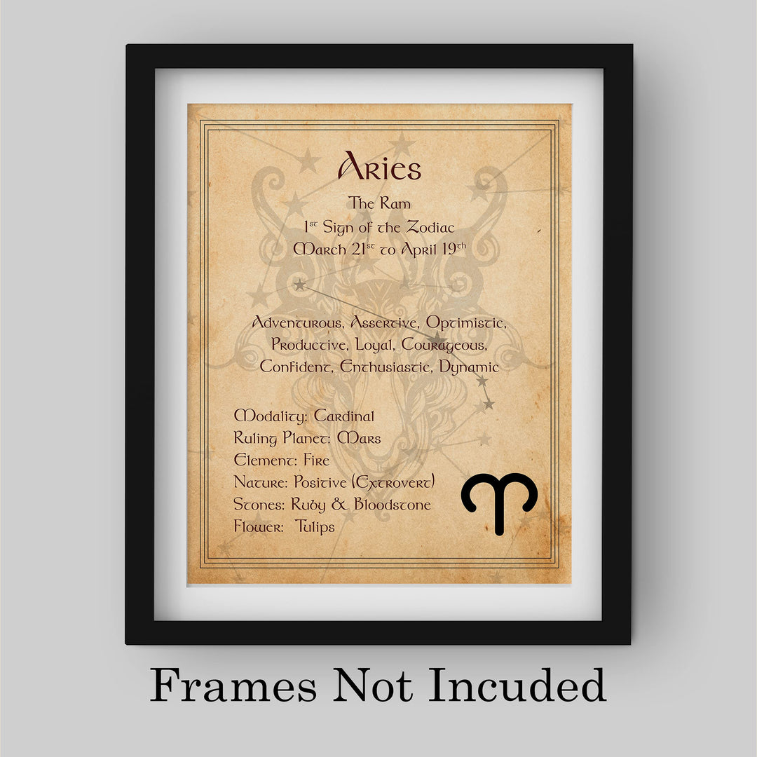 Aries-The Ram- Zodiac Sign Wall Art. 8 x 10" Print Wall Print-Ready to Frame. Constellation Design-Astrology Decor for Home-Office-Bedroom. Horoscope&