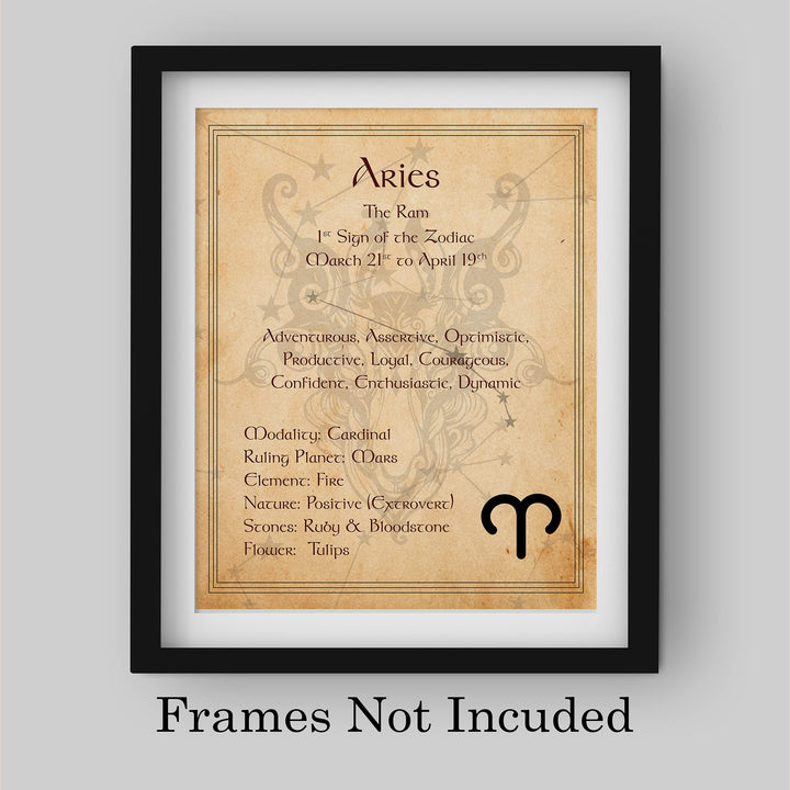 Aries-The Ram- Zodiac Sign Wall Art. 8 x 10" Print Wall Print-Ready to Frame. Constellation Design-Astrology Decor for Home-Office-Bedroom. Horoscope&