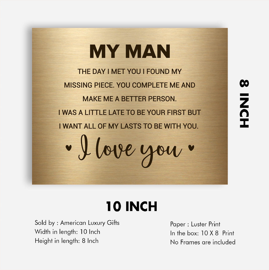 My Man -I Love You-Poetic Wall Art Decor -10 x 8" Love &amp; Marriage Poem Print -Ready to Frame. Romantic Gift for Husband-Partner &amp; All Men! Great Gift for Wedding-Anniversary-Father&