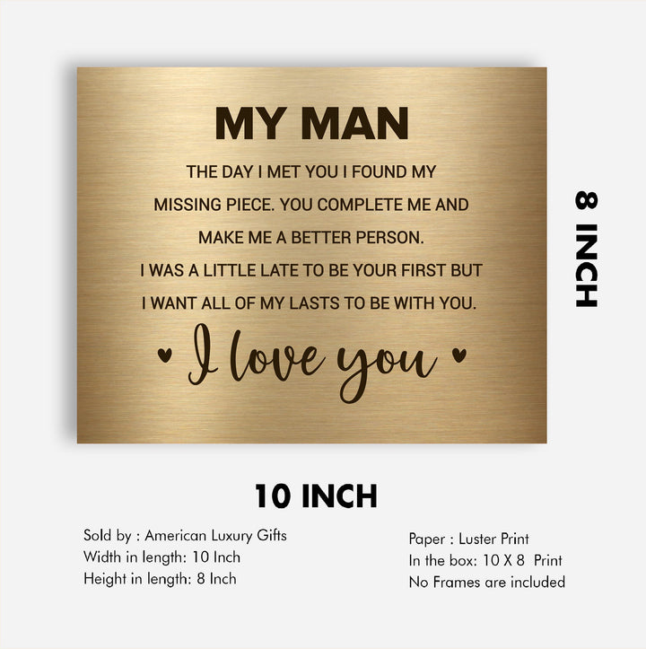 My Man -I Love You-Poetic Wall Art Decor -10 x 8" Love &amp; Marriage Poem Print -Ready to Frame. Romantic Gift for Husband-Partner &amp; All Men! Great Gift for Wedding-Anniversary-Father&