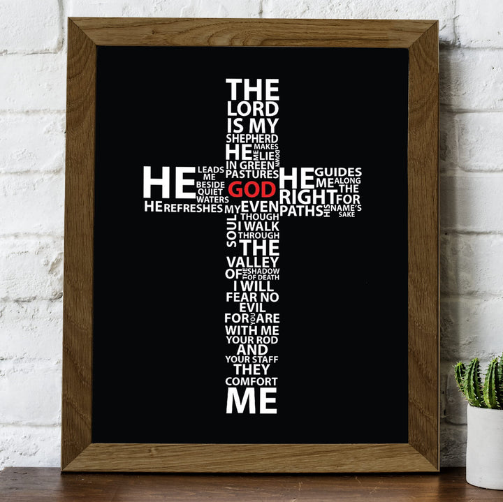 23rd Psalm- Bible Verse Cross Art."The Lord Is My Shepherd, I Shall Not Want".8 x 10" Modern Typographic Design. Scripture Wall Print-Ready to Frame. Home-Office-Church D?cor. Perfect Christian Gift!