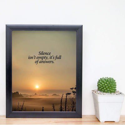 Silence Isn't Empty-It's Full of Answers Inspirational Quotes Wall Sign -8 x 10" Ocean Sunset Print-Ready to Frame. Modern Typographic Design. Home-Office-Dorm-Beach Decor. Great for Inspiration!