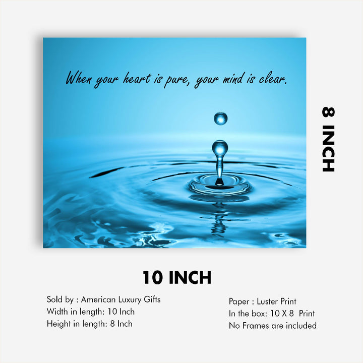 ?When Your Heart Is Pure, Your Mind Is Clear?-Spiritual Quotes Wall Art - 10 x 8" Inspirational Poster Print-Ready to Frame. Home-Office-Yoga Studio-Spa Decor. Great Zen Reminder for Relaxation!