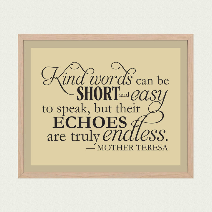 Mother Teresa Quotes-"Kind Words Are Truly Endless"- 10 x 8" Typographic Wall Art Print-Ready to Frame. Modern Home-Office-Studio Decor. Perfect Christian Gift of Inspiration. Kindness Matters!