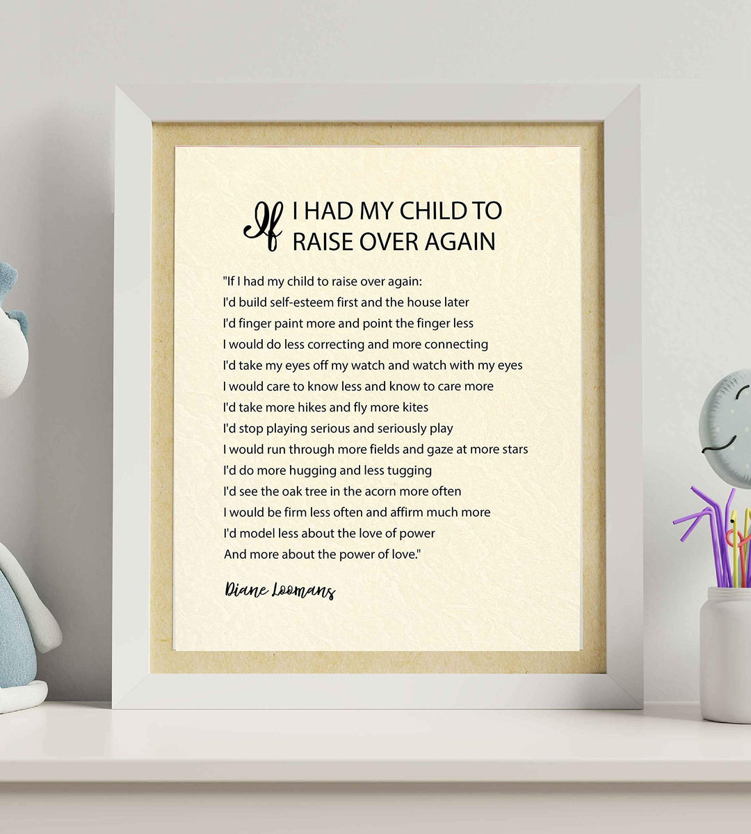 ?If I Had My Child To Raise Over Again?-Diane Loomans Quotes Wall Art -8 x 10" Modern Poster Print-Ready to Frame. Inspirational Home-Office-School Decor. Positive Advice to Inspire Family Time!