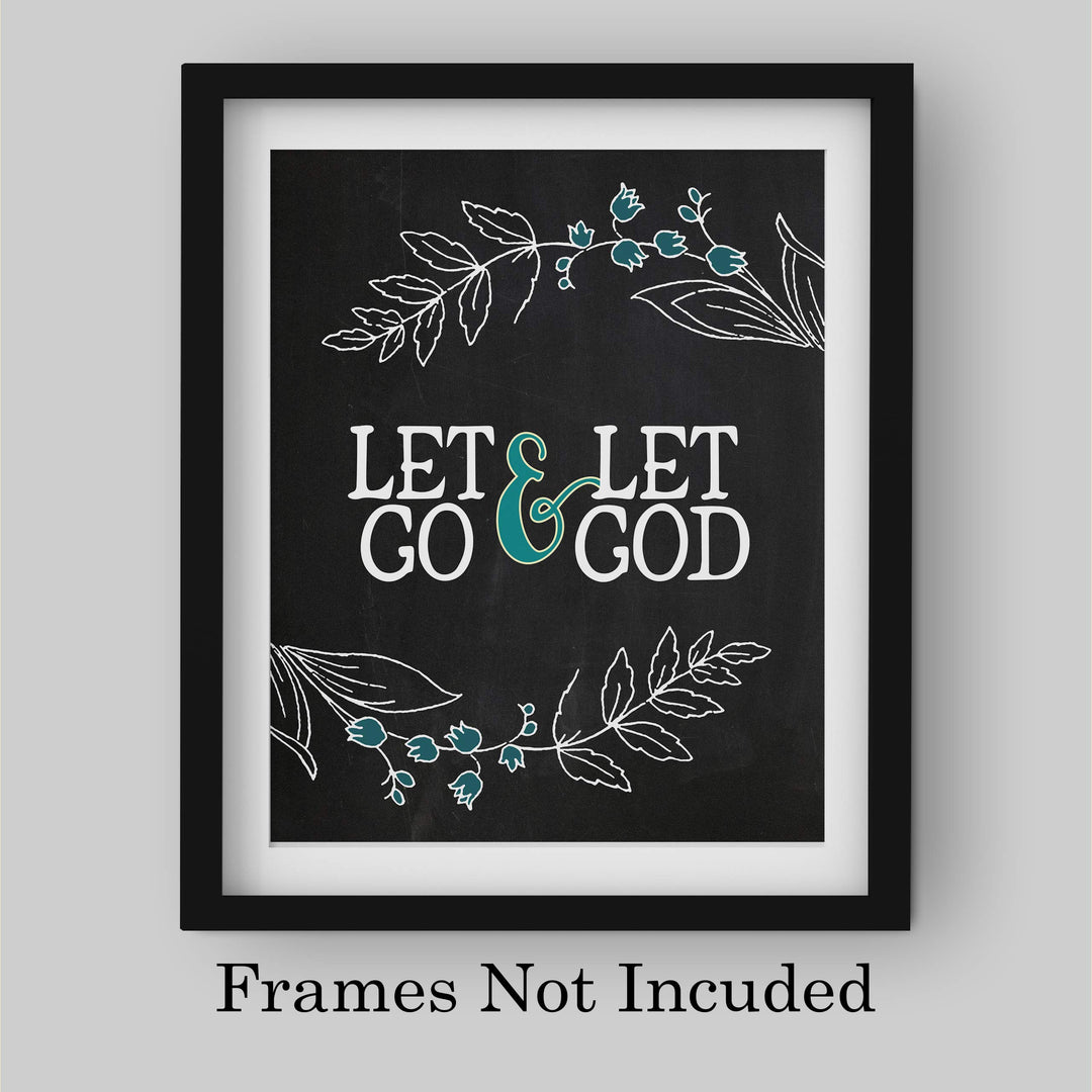 Let Go &amp; Let God Inspirational Quotes Wall Art-8x10" Floral Christian Poster Print-Ready to Frame. Modern Typographic Design. Positive Home-Office-Church Decor. Great Religious Gift! Have Faith!