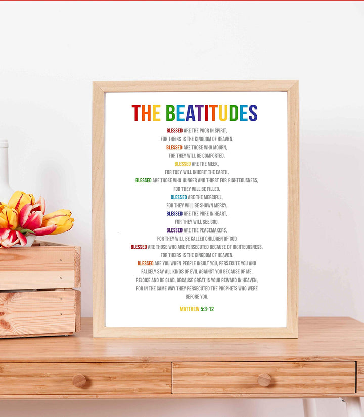 The Beatitudes-Blessed Are the Pure in Heart-Matthew 5:3-12-Bible Verse Wall Art-11x14" Scripture Wall Sign-Ready to Frame. Inspirational Christian Poster Print for Home-Office-Church-School Decor!