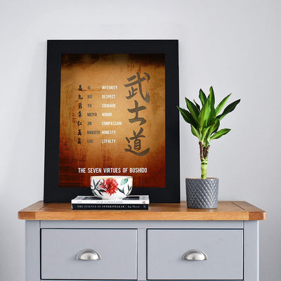 "Seven Virtues of Bushido- Way of the Warrior- Honor Code"- Motivational Quotes Wall Art-8 x 10"