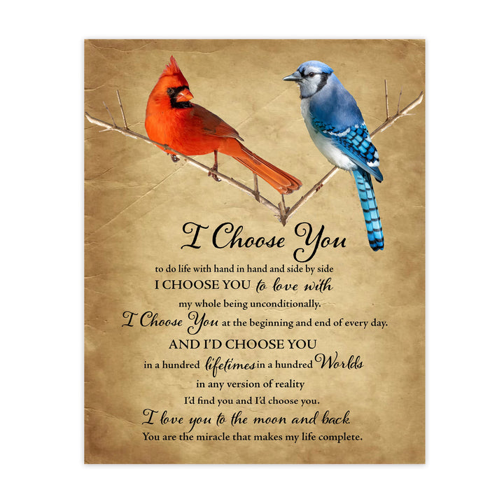 I Choose You to Love With- Inspirational Marriage Vows Wall Art Decor -11 x 14"- Cardinal &amp; Bluejay Birds Picture Print -Ready to Frame. Perfect Wedding-Engagement Gift For Husband, Wife &amp; Couples!