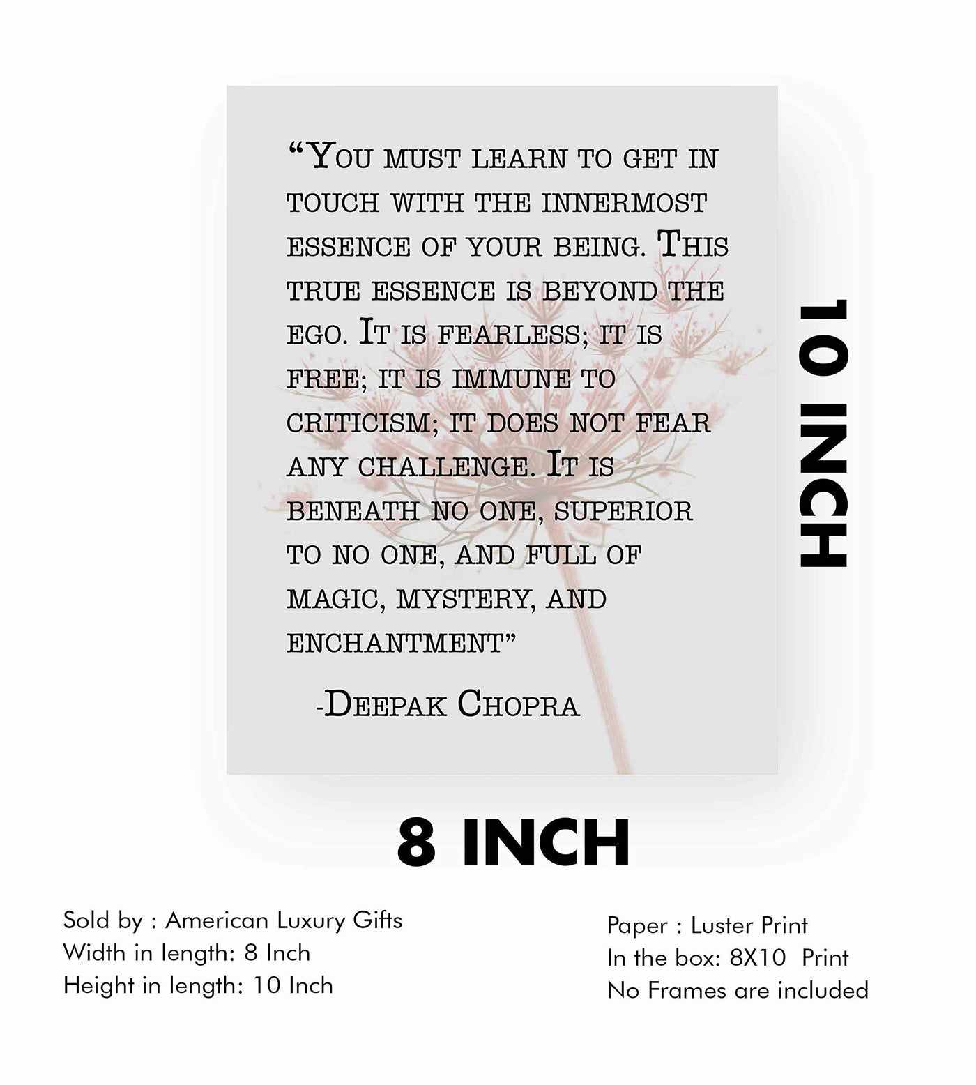 Deepak Chopra-"Learn to Get in Touch With Innermost Being" Spiritual Quote Wall Sign-8 x 10" Inspirational Art Print-Ready to Frame. Home-Office-Meditation-Yoga-Zen Decor! Great Motivational Gift!