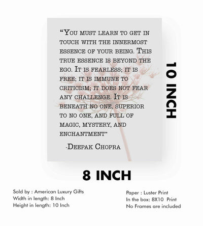 Deepak Chopra-"Learn to Get in Touch With Innermost Being" Spiritual Quote Wall Sign-8 x 10" Inspirational Art Print-Ready to Frame. Home-Office-Meditation-Yoga-Zen Decor! Great Motivational Gift!