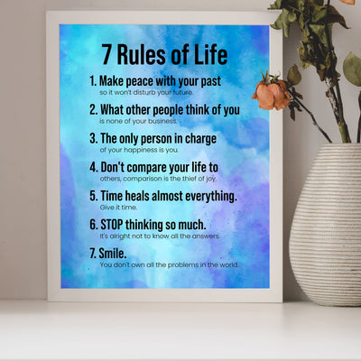 7 Rules of Life - Smile Inspirational Quotes Wall Sign -8 x 10" Motivational Poster Print -Ready to Frame. Modern Typographic Design. Positive Home-Office-School Decor. Perfect Life Lessons!