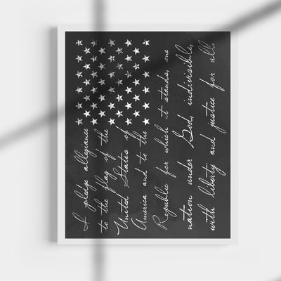 I Pledge Allegiance to the Flag Patriotic Wall Art Decor -11 x 14" Rustic American Flag Print -Ready to Frame. Inspirational Home-Office-School-Man Cave-Military Decor. Display Your Patriotism!