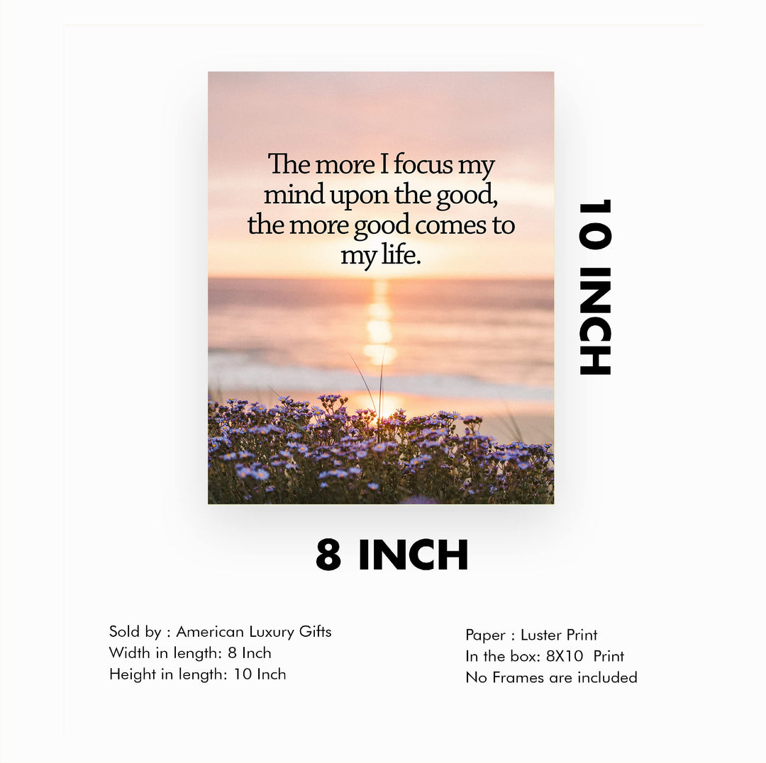 Focus My Mind On the Good Motivational Wall Art Decor -8 x 10" Inspirational Beach Sunset Print-Ready to Frame. Perfect Decor for Home-Office-Work-Desk Sign-Ocean Themes. Great Gift of Motivation!