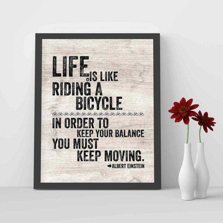 Albert Einstein-"Life Is Like Riding A Bicycle" Motivational Quotes Wall Art -8 x 10" Distressed Typographic Print-Ready to Frame. Inspirational Home-Office-Dorm Decor. Positive Classroom Decoration!
