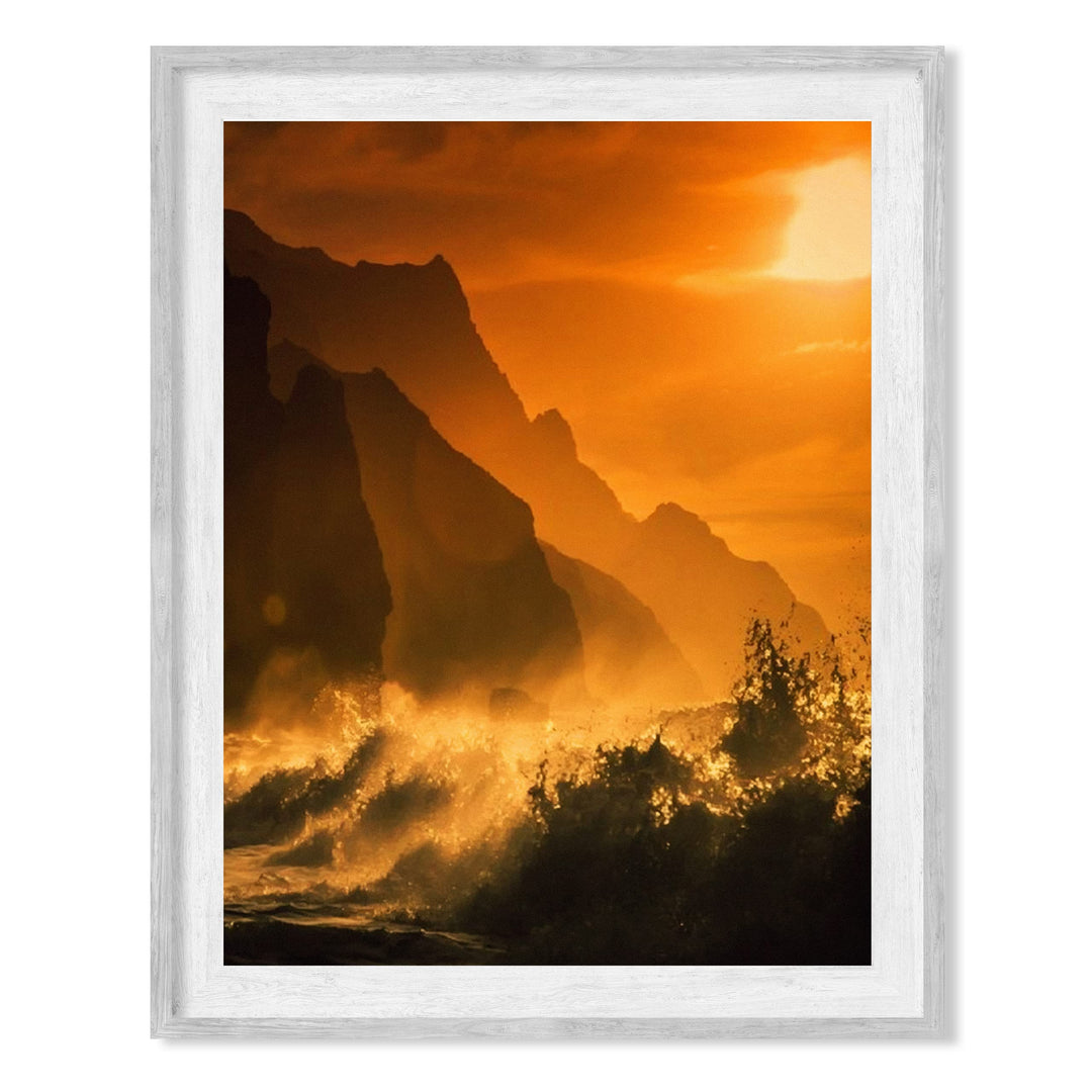 Sunset Beach with Waves Inspirational Ocean Wall Art -8 x 10" Beach &amp; Coastal Picture Print -Splashing Waves in the Sunset -Ready to Frame. Perfect Home-Bedroom-Office-Studio-Beach House Decor.
