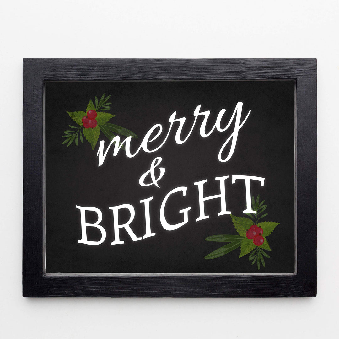 Merry &amp; Bright Christmas Decor Wall Art -10 x 8" Modern Holiday Art Print-Ready to Frame. Festive Home-Kitchen-Farmhouse Decor. Perfect Welcome Sign and Winter Decoration! Great Christian Gift!